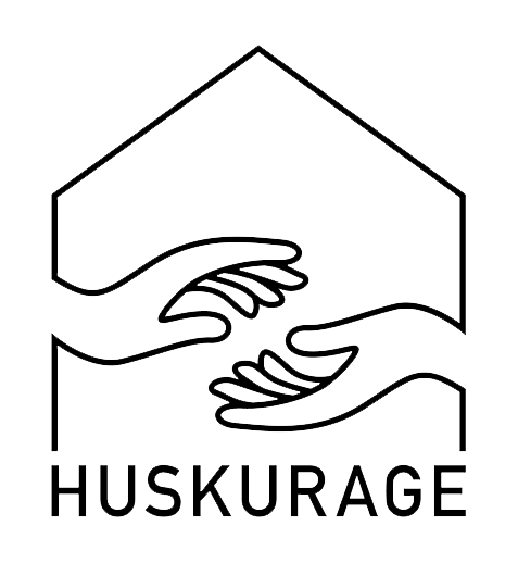 Logotyp för huskurage. Två händer som möter varandra