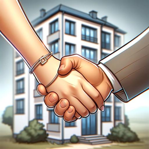Handslag Med hyreshus i bakgrunden