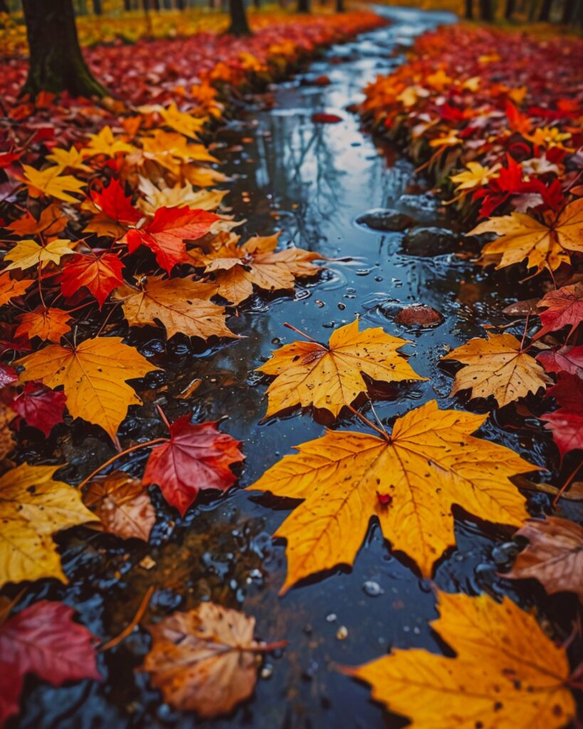 Höstlöv i regn